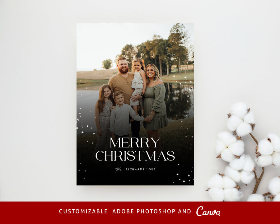 Christmas Card Template, Photoshop & Canva Template, Editable Holiday Card Template,Greeting Card, Christmas Photo Card, Merry Christmas - CD463