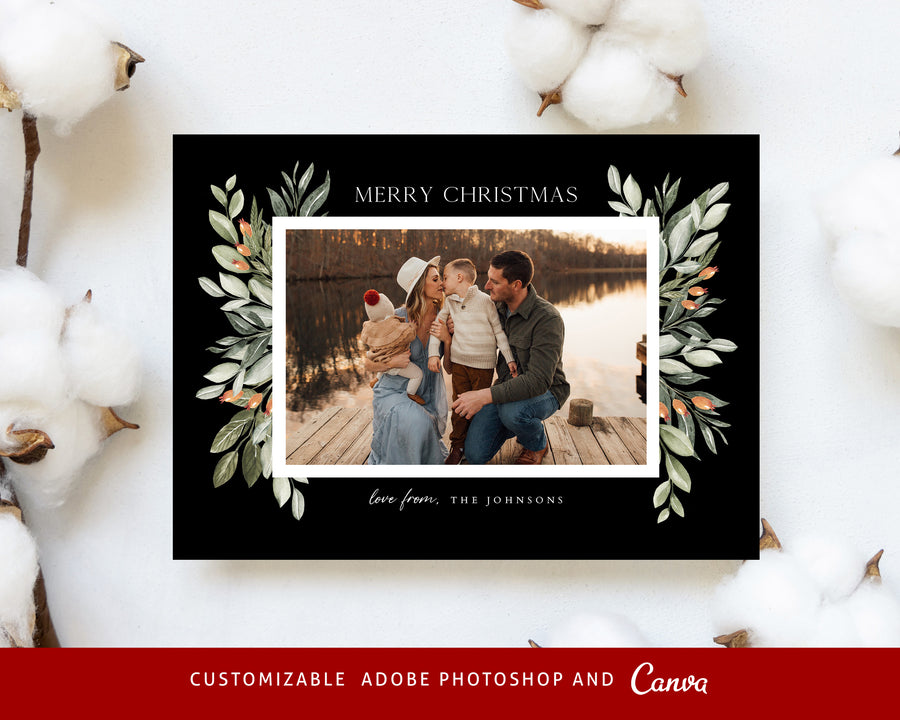 Editable Christmas Canva & Photoshop Card Template, Christmas Editable Card, Christmas Printable Card, Christmas Editable Photo Card - CD457