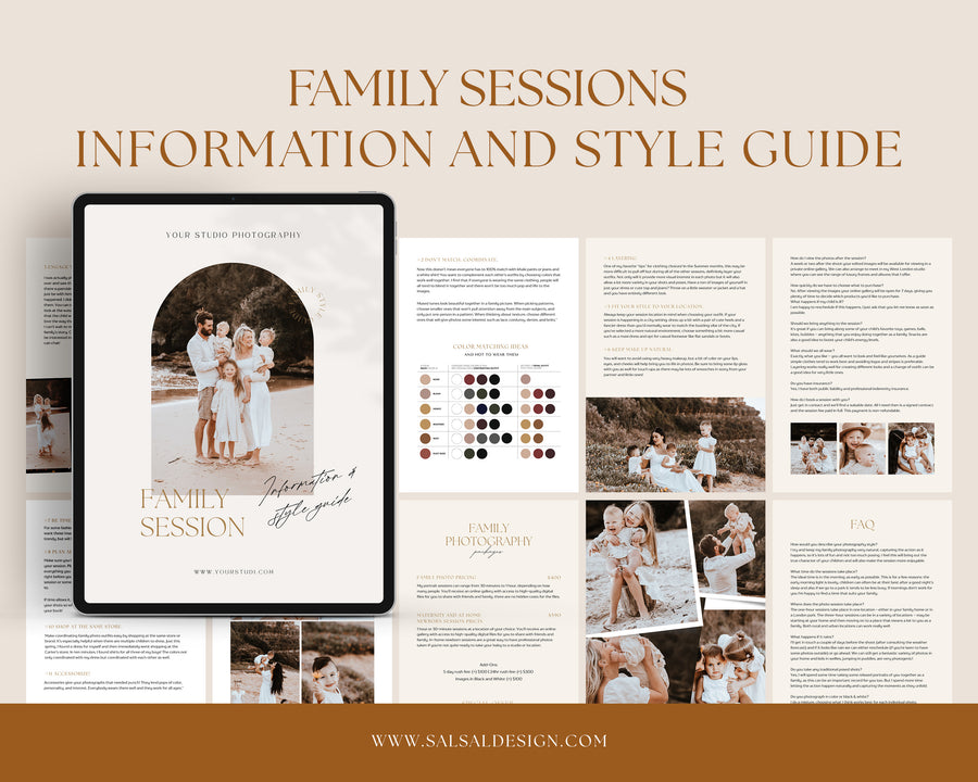 CANVA Family Photography style Guide magazine Template, Pre-written Family Session Welcome Guide Template, Photoshop price list CANVA template - MG043