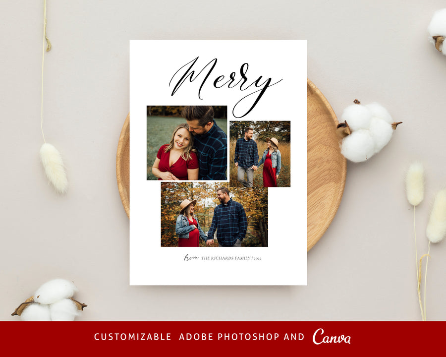 Christmas Card Template, Photoshop & Canva Template, Editable Holiday Card Template,Greeting Card, Christmas Photo Card, Merry Christmas - CD451