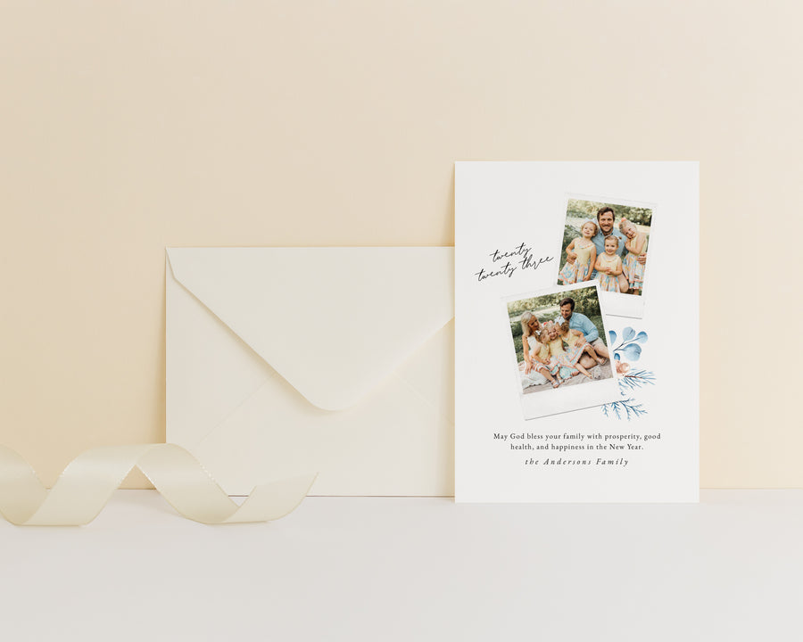 2023 Blue Watercolor Christmas Photo Card Template - CD483