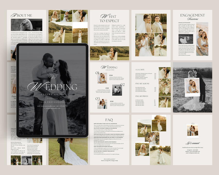 Canva Wedding Photography Welcome guide, Price list, Wedding Pricing Brochure, Photographer Client Guide, Wedding Magazine Photoshop Template - MG074