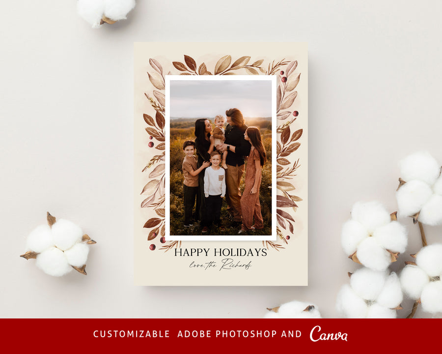 Christmas Card Template, Photoshop & Canva Template, Editable Holiday Card Template,Greeting Card, Christmas Photo Card, Merry Christmas - CD462