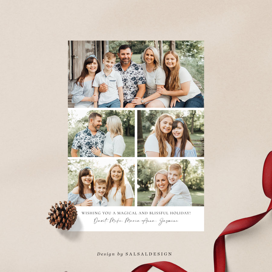Christmas Card Photoshop Template, Holiday Card Canva Template, Christmas Family Card, Christmas Photo Card - Extra floral - CD260