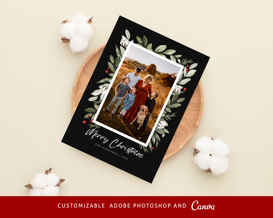 Christmas Card Template, Photoshop & Canva Template, Editable Holiday Card Template,Greeting Card, Christmas Photo Card, Merry Christmas - CD460