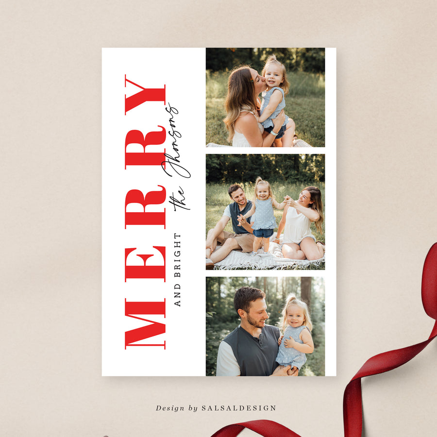 Christmas Card Photoshop Template, Holiday Card Canva Template, Christmas Family Card, Christmas Photo Card - Brush Merry - CD196