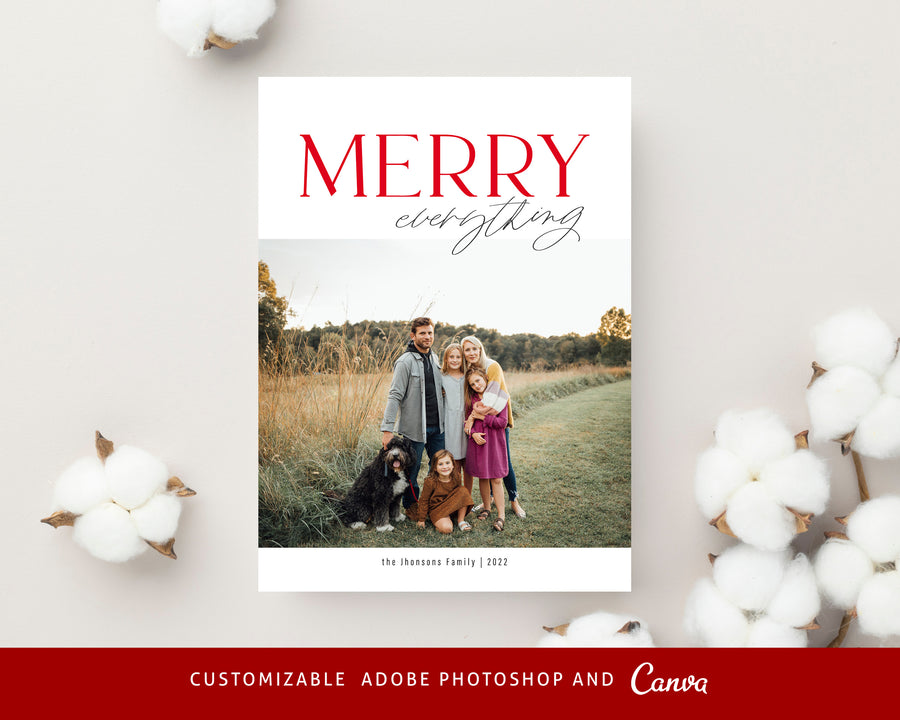 Christmas Card Template, Photoshop & Canva Template, Editable Holiday Card Template,Greeting Card, Christmas Photo Card, Merry Christmas - CD449