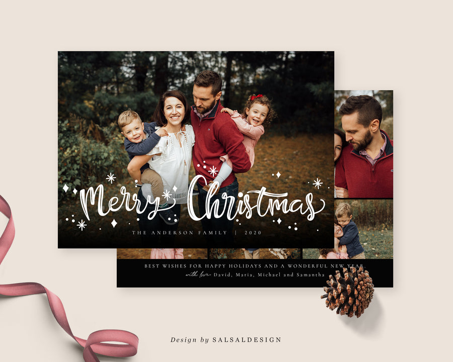 Christmas Card Photoshop Template, Holiday Card Template, Christmas Family Card, Christmas Photo Card - CD265