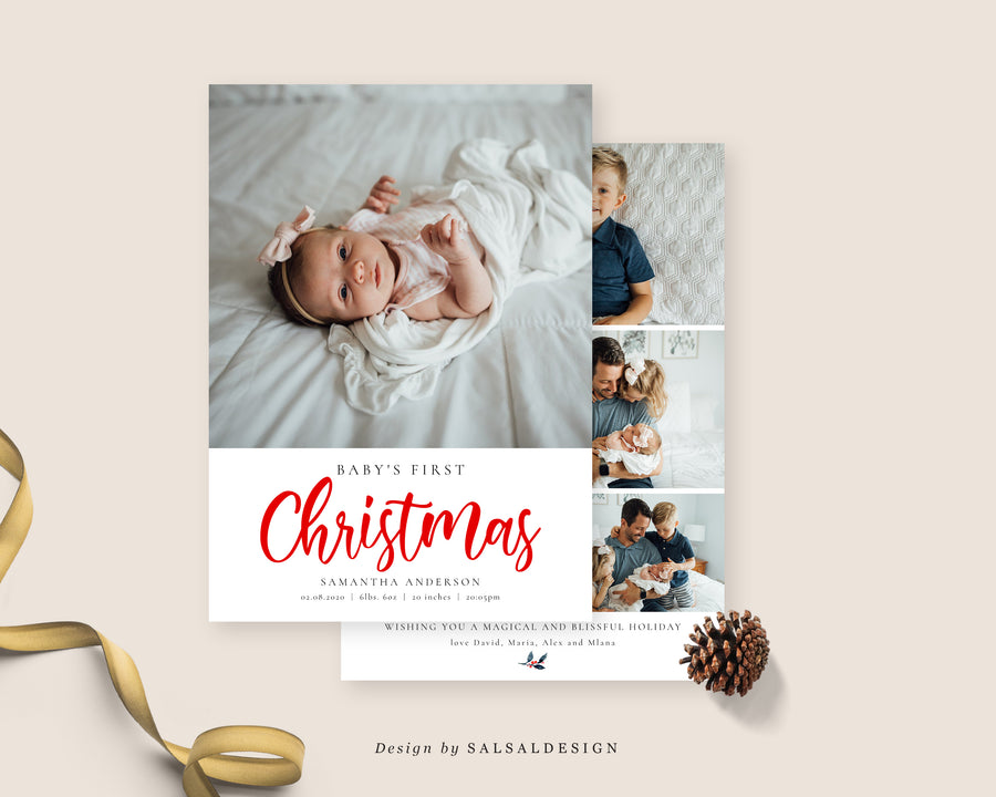 Baby First Christmas Card, Christmas Print Card, Holiday Card Template –  Birdesign