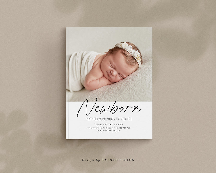 CANVA Newborn Photography style Guide magazine Template, Pre-written Newborn Welcome Guide Template, PSD Photoshop price list CANVA template - MG039