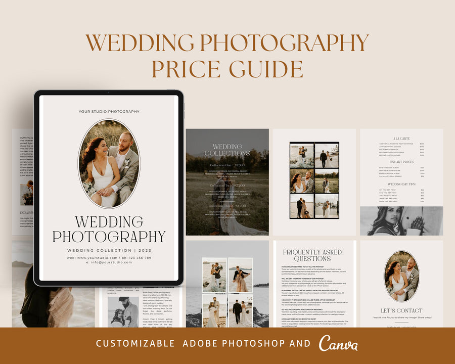 Wedding Magazine Template Canva and Photoshop, Wedding Welcome guide, Wedding Price Guide list, Pricing Brochure, Photographer Client Guide - MG072