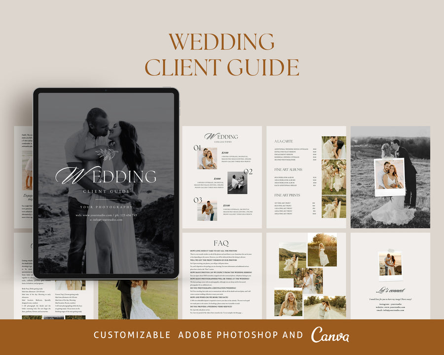Canva Wedding Photography Welcome guide, Price list, Wedding Pricing Brochure, Photographer Client Guide, Wedding Magazine Photoshop Template - MG074
