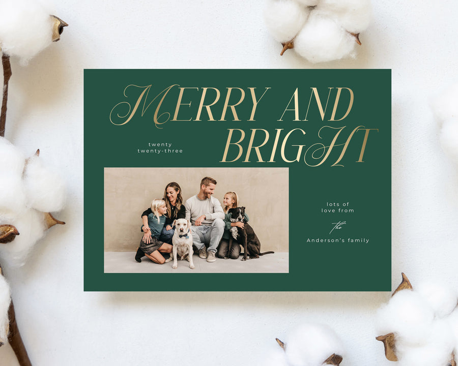 Merry and Bright Christmas Card Template, Printable Christmas Photo Card, Christmas Canva Template, Family Postcard, Photoshop Holiday Card - CD468