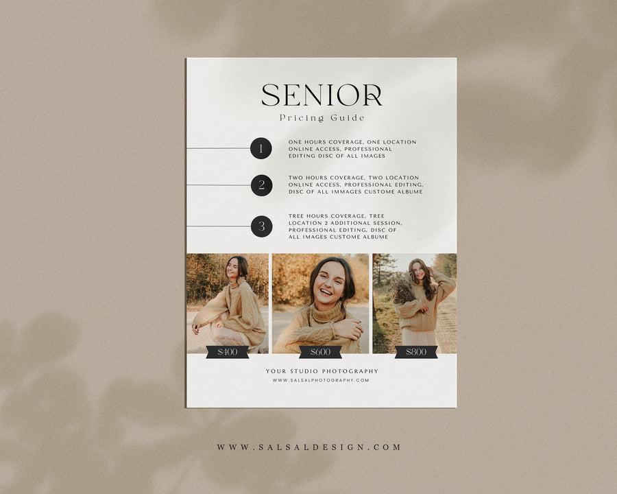 Senior Photography Pricing Guide Template - PG104