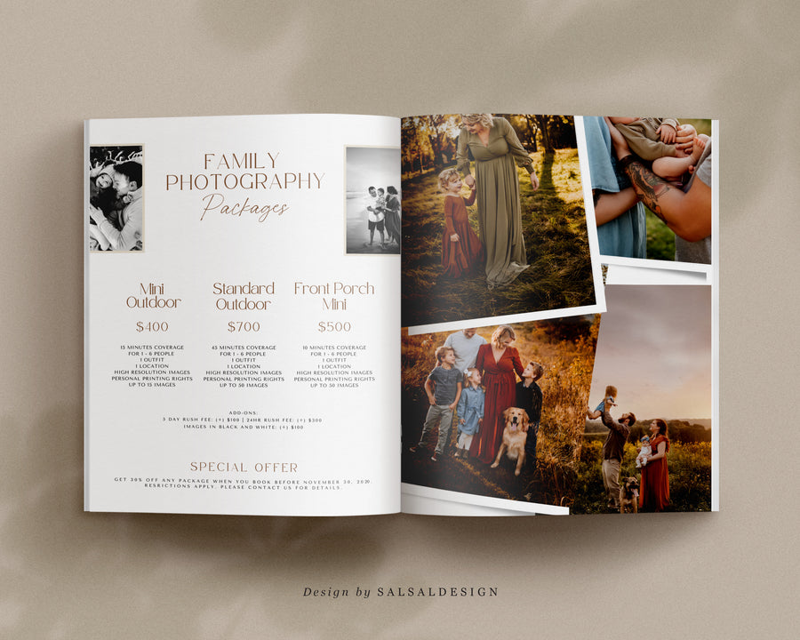 Editable CANVA Photoshop Family style Guide Template Magazine, Family Photography Session Checklist, Welcome Guide, price list, What to Wear - MG040