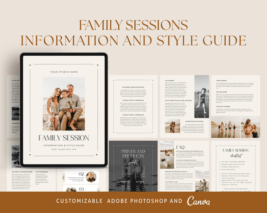 Family Welcome Guide Template, Family Photographer Session Style guide, Canva Photoshop Magazine Template, Client Checklist, Marketing Brochure - MG073