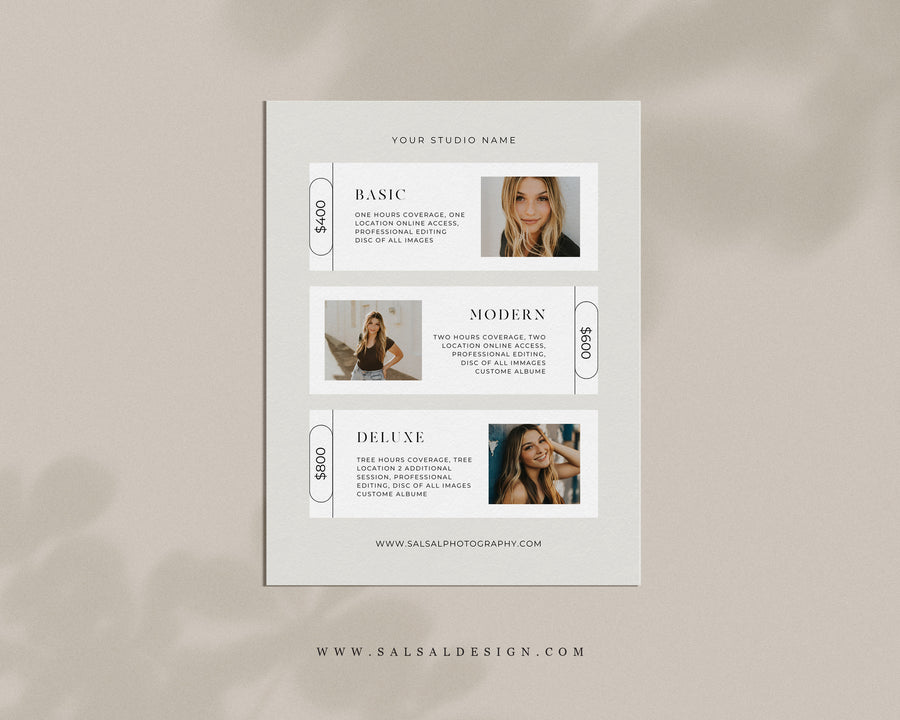 Senior Photography Pricing Guide Template - PG114