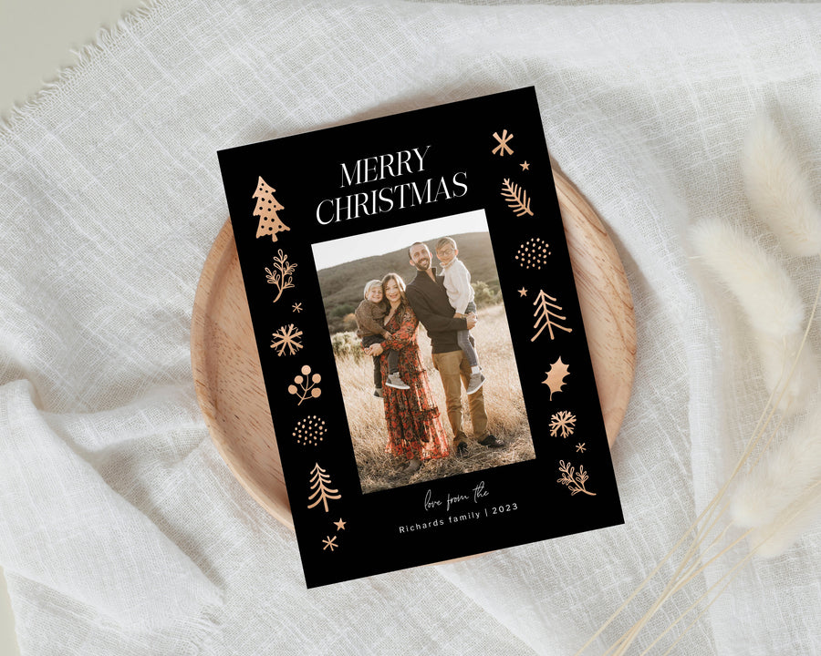 Merry Christmas Card Template, Printable Christmas Photo Card, Gold Me – Birdesign merry-christmas-card-template-printable-christmas-photo-card-gold-me-birdesign