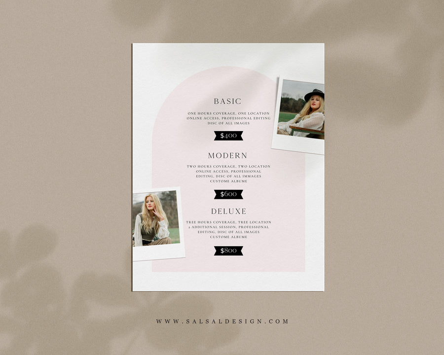 Senior Photography Pricing Guide Template - PG099
