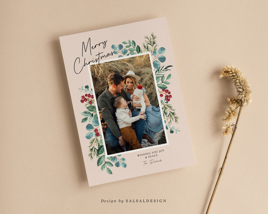 Editable Christmas Canva & Photoshop Card Template, Christmas Editable Card, Christmas Printable Card, Christmas Editable Photo Card - CD353