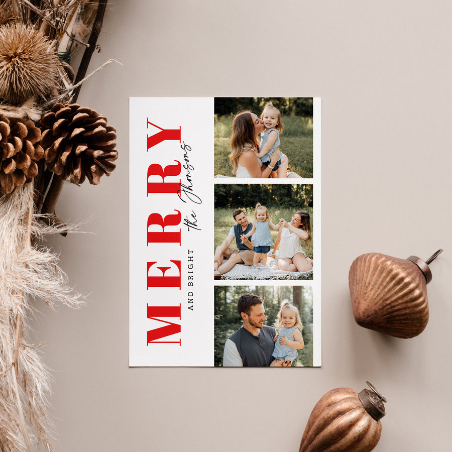 Christmas Card Photoshop Template, Holiday Card Canva Template, Christmas Family Card, Christmas Photo Card - Brush Merry - CD196