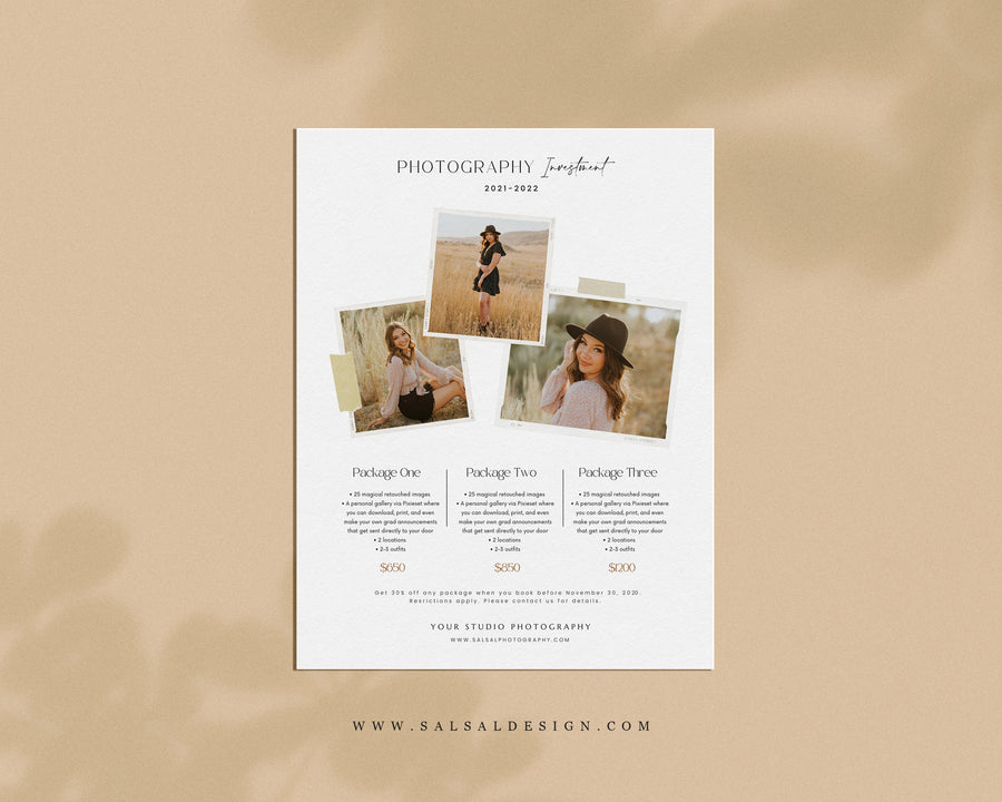 Senior Photography Pricing Guide Template - PG072