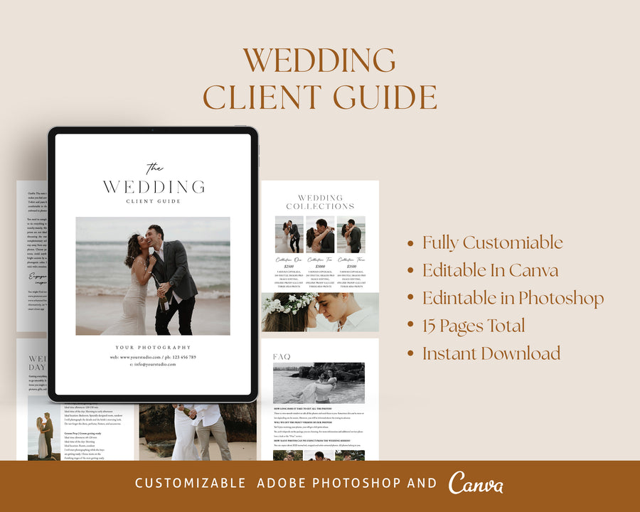 Photography Wedding Magazine Template, Photoshop Canva Template, Wedding Price Guide Brochure, Photographer Client Guide, Price List Template - MG075