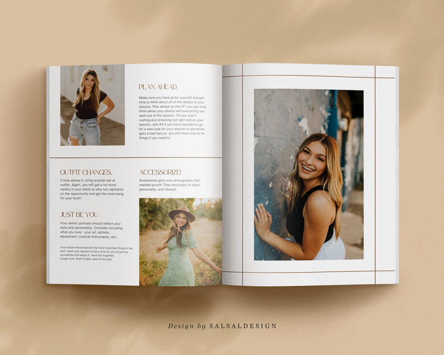 CANVA Senior Photography style Guide magazine Template, Graduation Photography Welcome Guide Template, Photoshop price list CANVA template - MG030