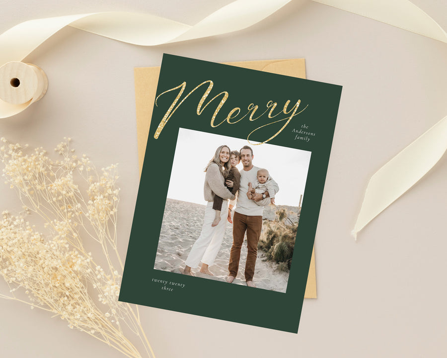 Gold Foil Holiday Card Template, Modern Christmas Card Template, Editable Canva Template, 5x7 Christmas Card, Printable Photoshop Photo Card - CD466