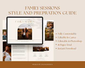CANVA Family Photography style Guide magazine Template, Pre-written Family Session Welcome Guide Template, Photoshop price list CANVA template - MG046