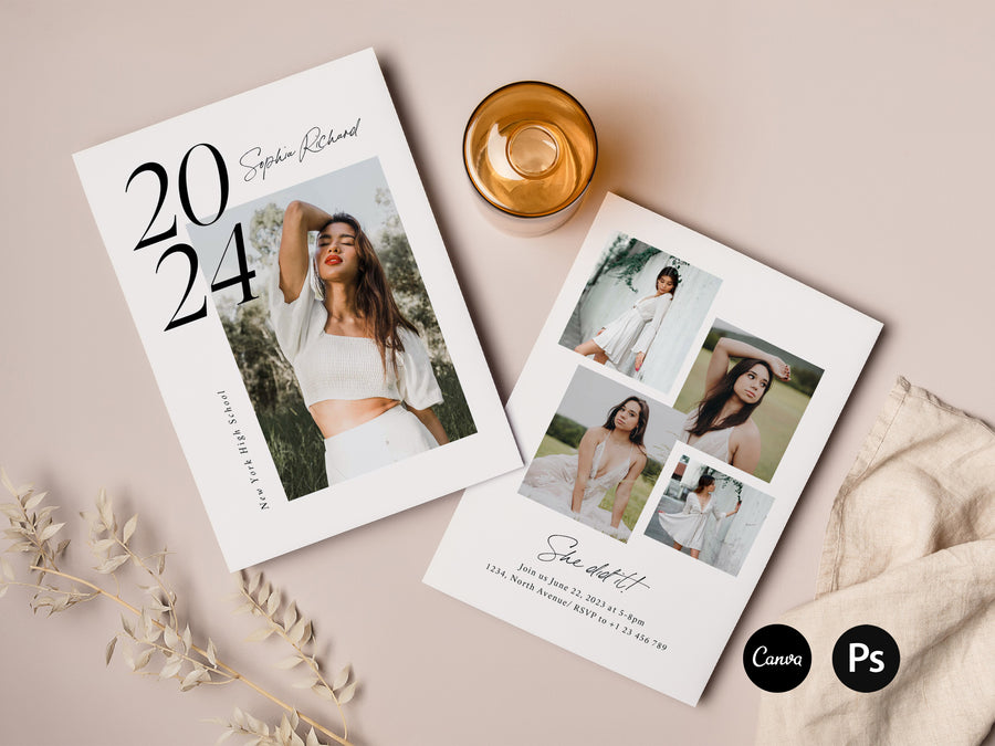 grad cards front and back Graduation Announcement and Invitation Card Template
