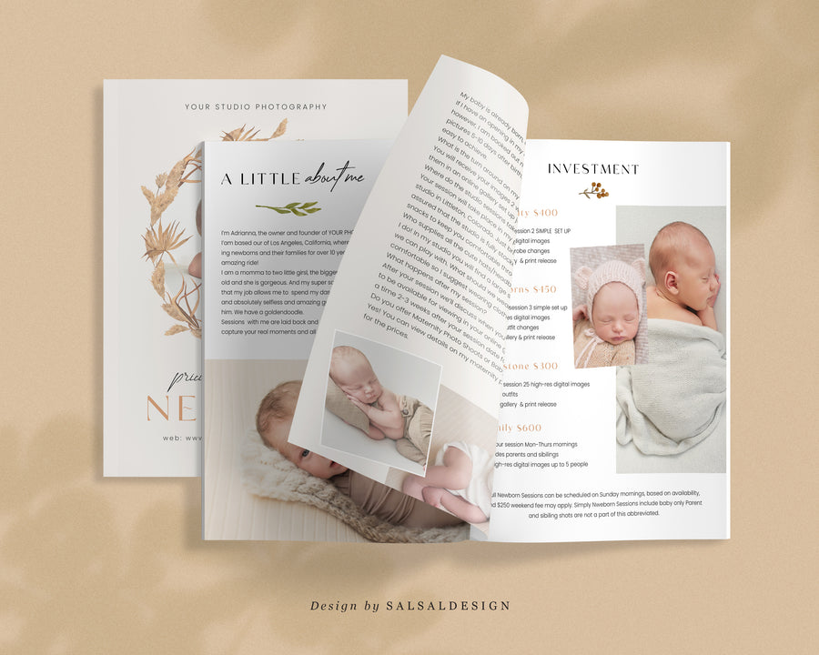 Canva Newborn Pre-written Welcome Guide, Newborn Session Prep Guide, Photoshop Marketing Brochure, Client style Guide Photographer magazine- MG033