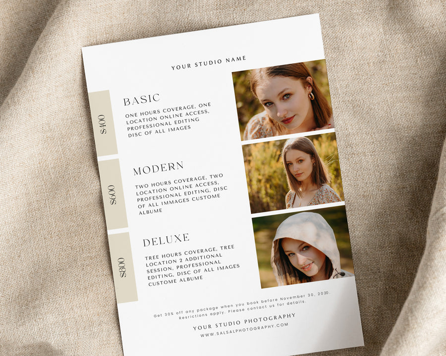 Senior Photography Pricing Guide Template - PG106