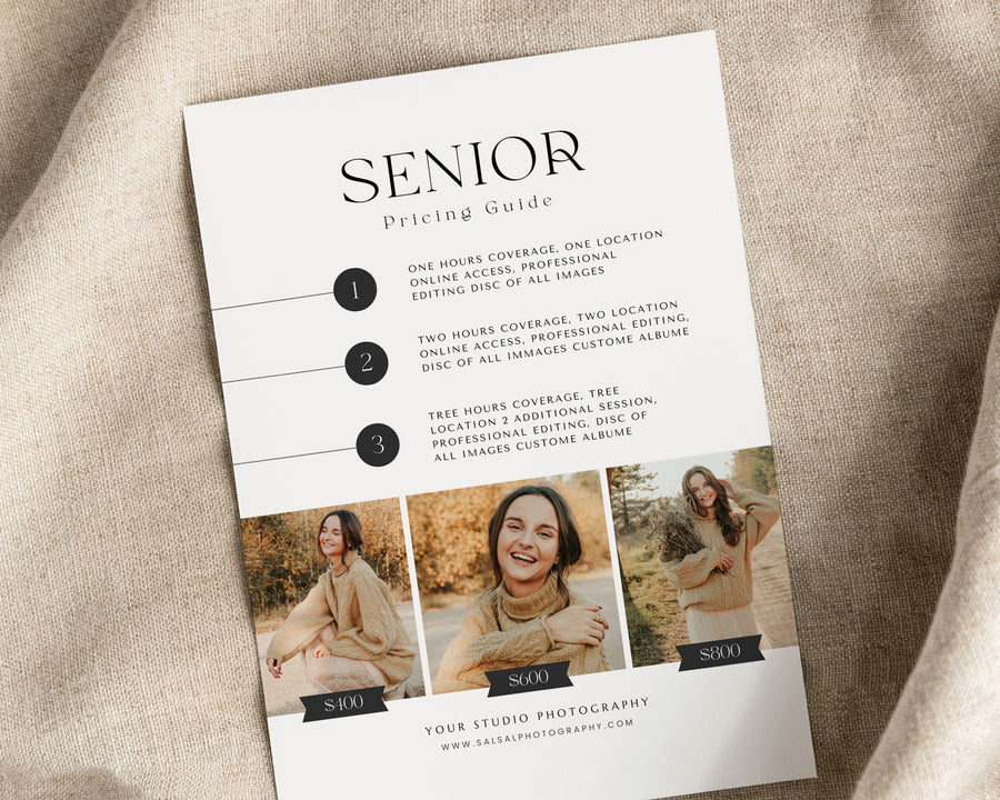 Senior Photography Pricing Guide Template - PG104