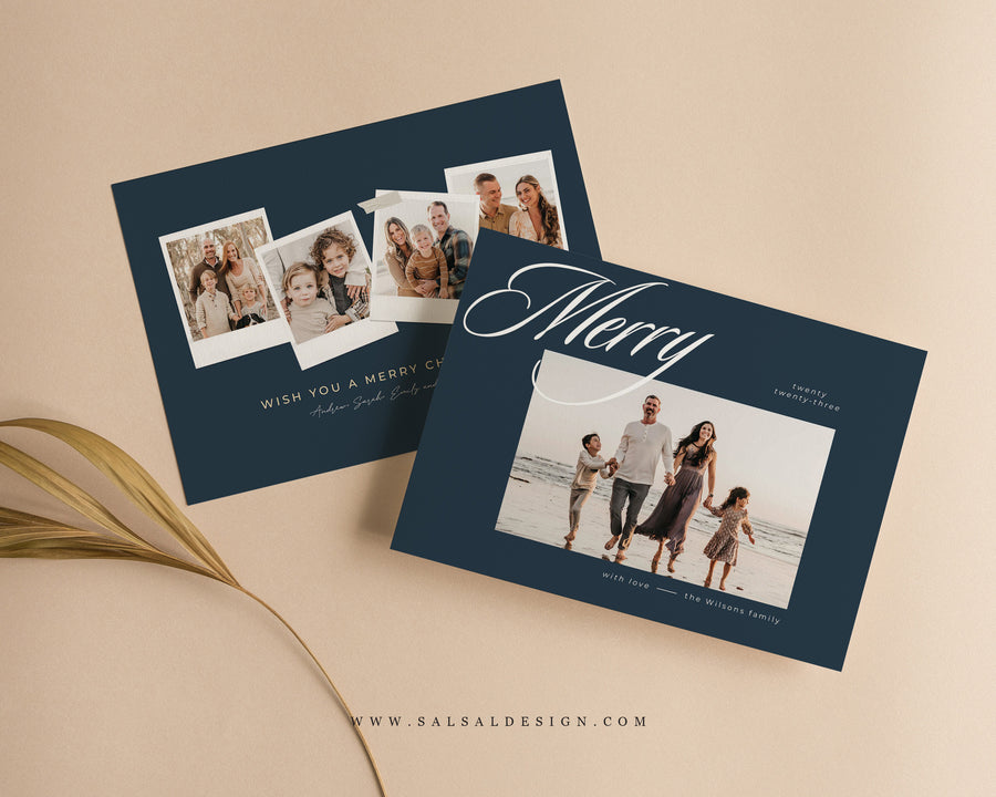 Family Merry Christmas Card Template, Printable Christmas Photo Card Canva Template, 5x7 Holiday Card Template, Photoshop Holiday Photo Card - CD471