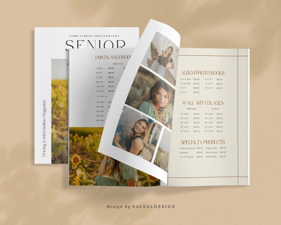 CANVA Senior Photography style Guide magazine Template, Graduation Photography Welcome Guide Template, Photoshop price list CANVA template - MG030