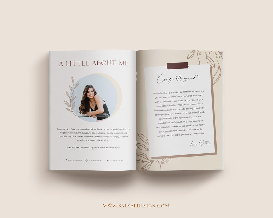 CANVA Senior Photography style Guide magazine Template, Graduation Photography Welcome Guide Template, Photoshop price list CANVA template - MG056