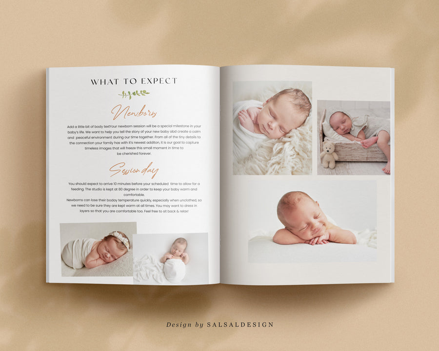 Canva Newborn Pre-written Welcome Guide, Newborn Session Prep Guide, Photoshop Marketing Brochure, Client style Guide Photographer magazine- MG033
