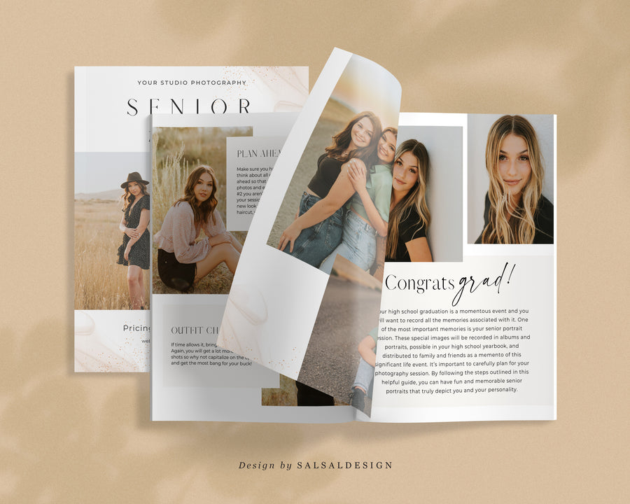 CANVA Senior Photography style Guide magazine Template, Graduation Photography Welcome Guide Template, Photoshop price list CANVA template - MG031