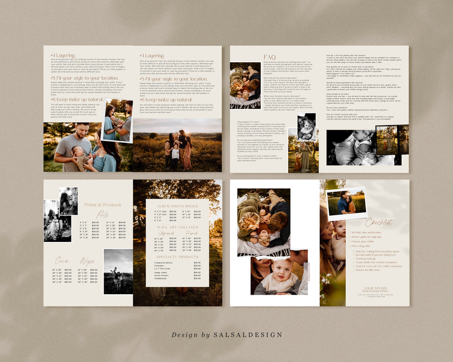 Editable CANVA Photoshop Family style Guide Template Magazine, Family Photography Session Checklist, Welcome Guide, price list, What to Wear - MG040