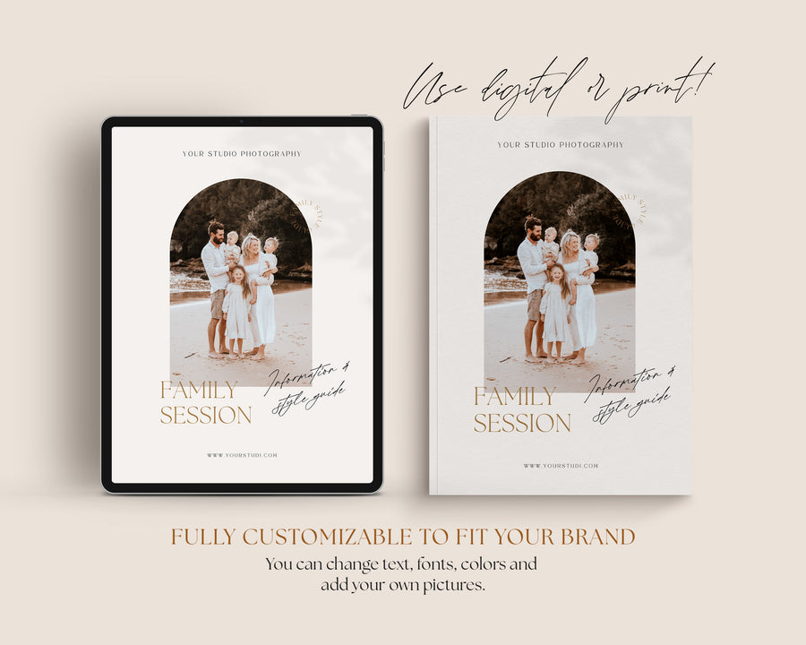 CANVA Family Photography style Guide magazine Template, Pre-written Family Session Welcome Guide Template, Photoshop price list CANVA template - MG043