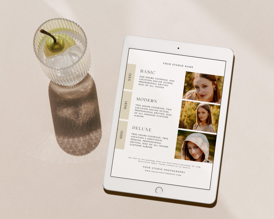 Senior Photography Pricing Guide Template - PG106