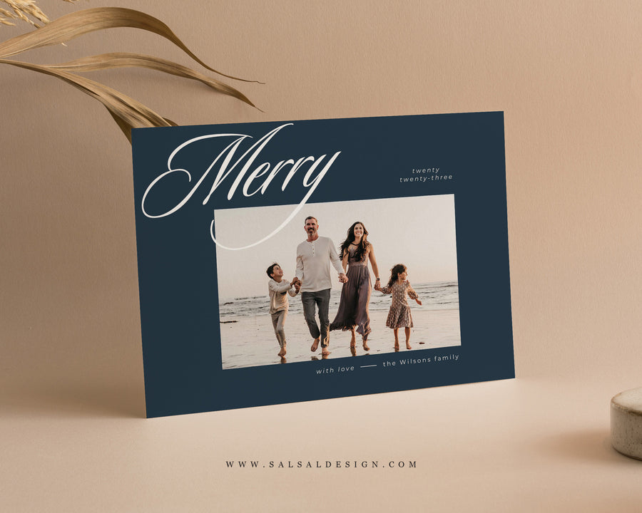 Family Merry Christmas Card Template, Printable Christmas Photo Card Canva Template, 5x7 Holiday Card Template, Photoshop Holiday Photo Card - CD471