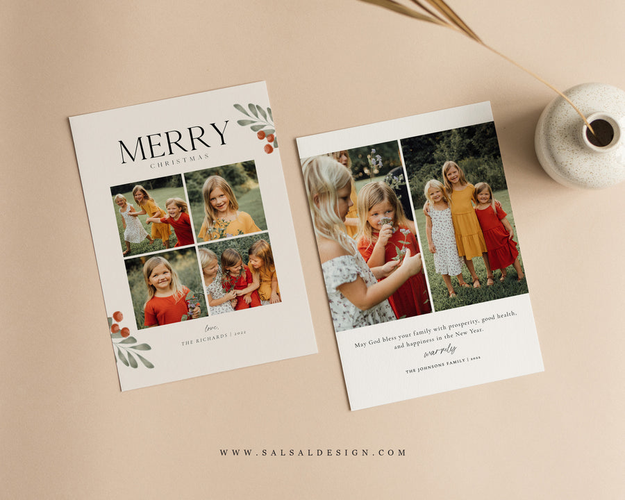 Christmas Card Template, Photoshop & Canva Template, Editable Holiday Card Template,Greeting Card, Christmas Photo Card, Merry Christmas - CD452