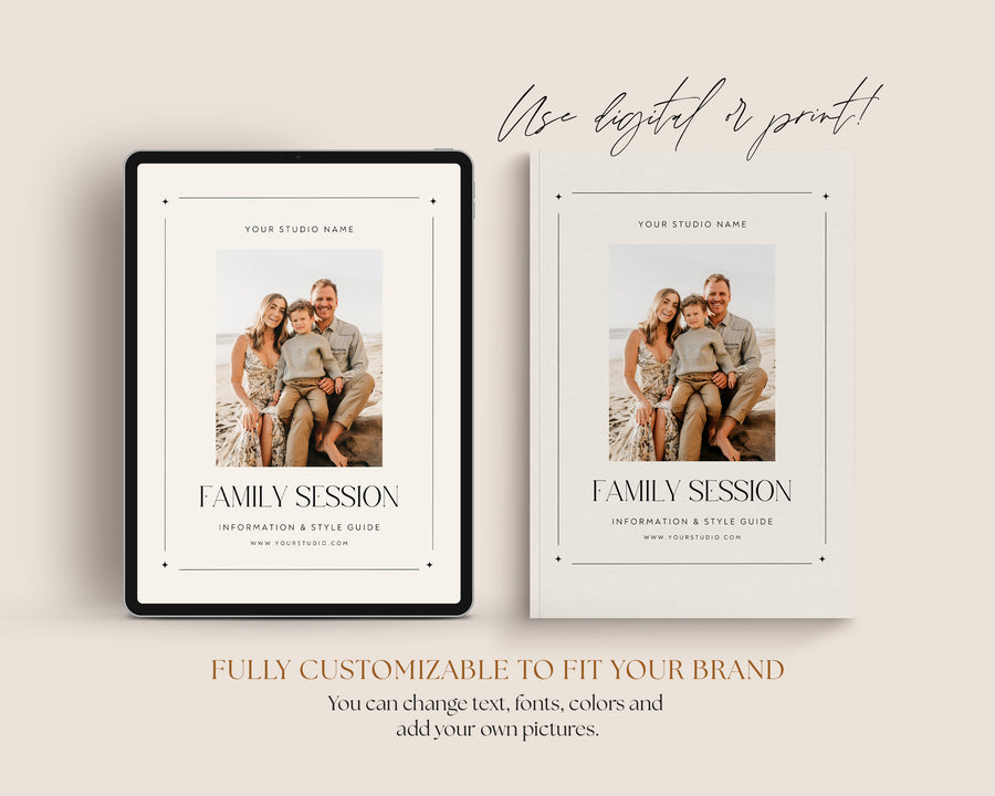 Family Welcome Guide Template, Family Photographer Session Style guide, Canva Photoshop Magazine Template, Client Checklist, Marketing Brochure - MG073