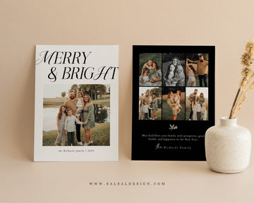 Minimalist Holiday Card Template, Black And White Christmas Card Template,Canva Template, 5x7 Christmas Card, Printable Photoshop Photo Card - CD465