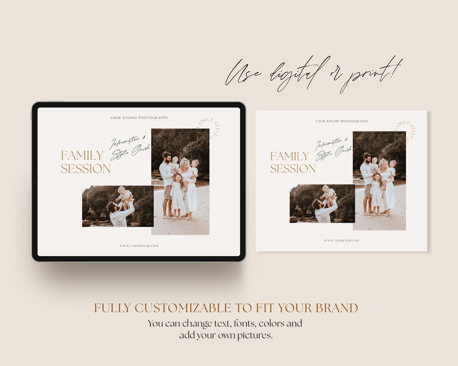 CANVA Family Photography style Guide magazine Template, Pre-written Family Session Welcome Guide Template, Photoshop price list CANVA template - MG045