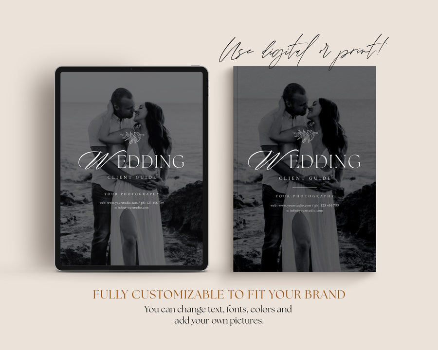 Canva Wedding Photography Welcome guide, Price list, Wedding Pricing Brochure, Photographer Client Guide, Wedding Magazine Photoshop Template - MG074