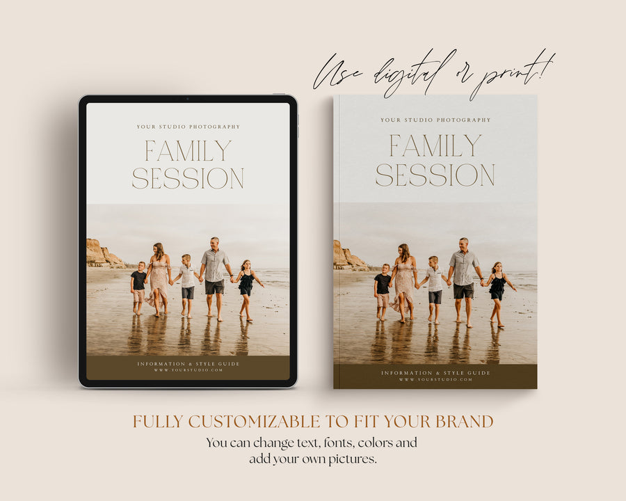 CANVA Family Photography style Guide magazine Template, Pre-written Family Session Welcome Guide Template, Photoshop price list CANVA template - MG071