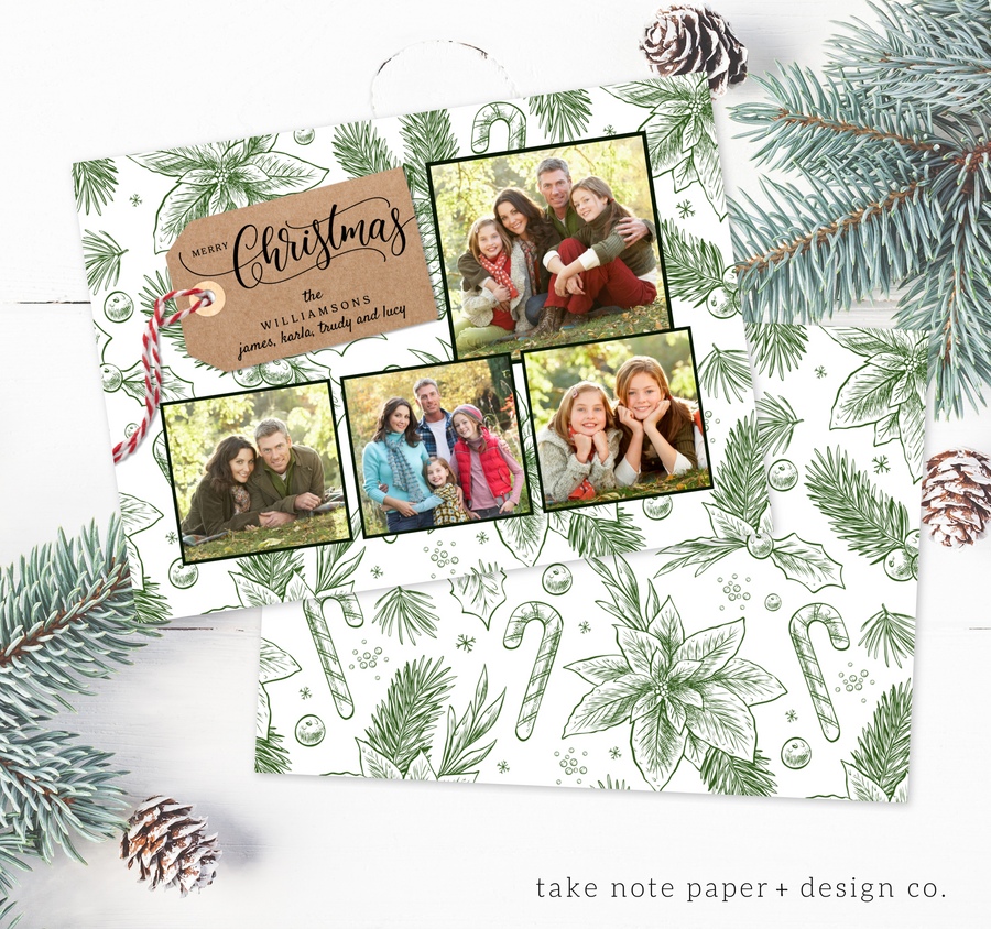 Vintage Green Wrapping Christmas Card Template for Canva - TNPC140